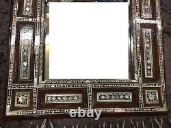 Vintage Persian Wall Mounted Mirror, Carving Wood Inlaid Mother of Pearl
