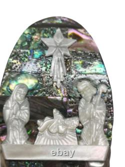 Vintage Small Mother Of Pearl Olive Wood Handmade Carved Jesus Birth Christmas