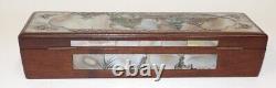 Vintage Stunning Engraved Mother of Pearl Panels w Hardwood Framing Hinged Box