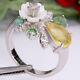 White Mother Of Pearl Carved, Opal, Emerald & Cubic Zirconia Ring 925 Silver