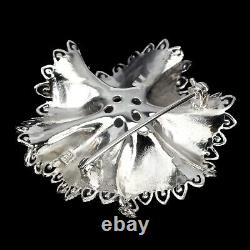 White Mother Of Pearl Flower Carving Marcasite 925 Sterling Silver Flower Brooch