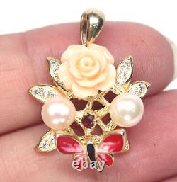 White Pearl, Mother Of Pearl Carved & Cubic-Zircon Pendant Silver 925 Sterling