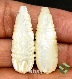 35x12 mm Paire de perles en nacre naturelle sculptée à la main en forme de gouttes