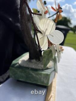Arbre Bonsaï en pierre de jade vintage sculptée avec nacre