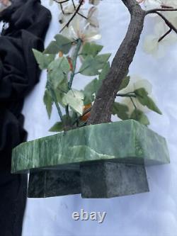 Arbre Bonsaï en pierre de jade vintage sculptée avec nacre