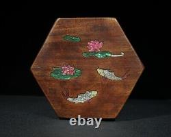 Boîte à bijoux en bois incrustée de nacre vintage avec des poissons en bois sculpté