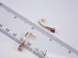 Boucle d'oreille pendante en or jaune 14 carats plaqué, avec pierre précieuse simulée en forme de poire de couleur rose, pour femme.