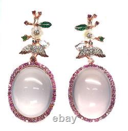 Boucles d'oreilles en argent 925 sterling sculptées en nacre de mère de perle, saphir et quartz rose de 19X24mm