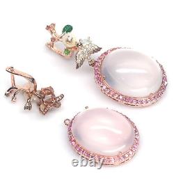 Boucles d'oreilles en argent 925 sterling sculptées en nacre de mère de perle, saphir et quartz rose de 19X24mm