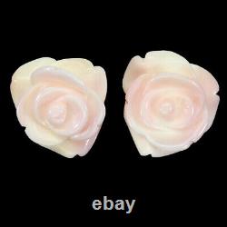 Boucles d'oreilles en argent sterling 925 avec sculpture de rose non chauffée en nacre de 19x18mm