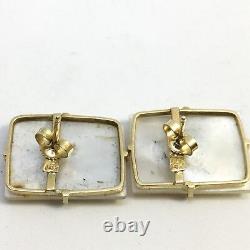 Boucles d'oreilles en or jaune 14 carats avec nacre sculptée à la main en style vintage de l'époque Estate