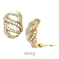 Boucles d'oreilles en or jaune 18 carats en forme de crevettes en nacre sculptée à la main en diamant italien