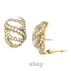 Boucles d'oreilles en or jaune 18 carats en forme de crevettes en nacre sculptée à la main en diamant italien