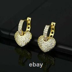 Boucles d'oreilles pendantes en diamant simulé coupe ronde de 1,50 Ct plaquées or jaune 14 carats