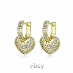 Boucles d'oreilles pendantes en diamant simulé coupe ronde de 1,50 Ct plaquées or jaune 14 carats