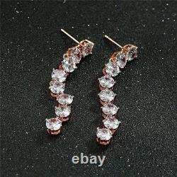 Boucles d'oreilles pendantes et pendantes en diamant créé en laboratoire, taille ronde de 2,00 Ct, finition or rose 14 carats