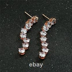 Boucles d'oreilles pendantes et pendantes en diamant créé en laboratoire, taille ronde de 2,00 Ct, finition or rose 14 carats