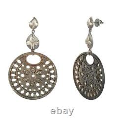 Boucles d'oreilles pendantes florales en pierre précieuse en nacre sculptée et en argent sterling