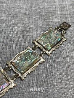 Bracelet en argent antique 800 pièces, sculpté en coquille d'ormeau avec camée