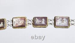 Bracelet en argent sterling antique vintage avec maillons en intaille sculptés en nacre de mère de perle des dieux