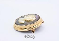Broche collier en or 14 carats avec camée sculpté à la main en coquillage vintage