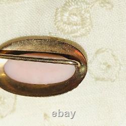 Broche de cravate en coquillage rose antique victorienne en or 10 carats avec camée