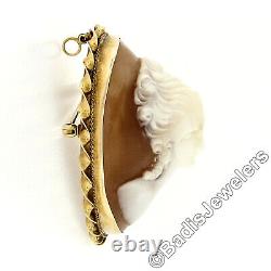 Broche pendentif en fil torsadé en coquille sculptée en 3D unique en or 14 carats vintage