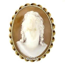 Broche pendentif en fil torsadé en coquille sculptée en 3D unique en or 14 carats vintage