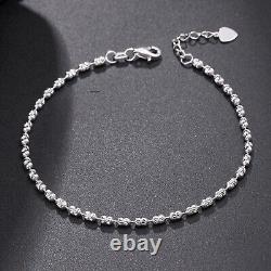 Chaîne en platine pur 950 pour femme, bracelet de perles ovales sculptées de 2mm de chance, 3,9-4,1g