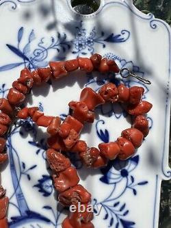 Collier de perles grosses en corail naturel antique orange rouge rare 105 grammes