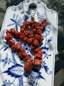 Collier de perles grosses en corail naturel antique orange rouge rare 105 grammes