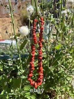 Collier de perles grosses en corail naturel antique orange rouge rare 105 grammes