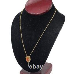 Collier en perles de corail antique avec camée sculpté en or 14 carats GF - Bijoux victoriens magnifiques