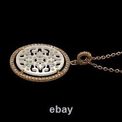 Collier pendentif en or rose 18 carats 750 authentique, incrusté de nacre et de diamants, pour femmes