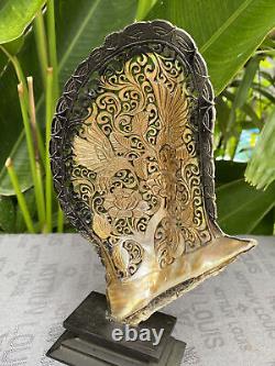 Coquillage sculpté Humming Phoenix Sea Shell Mère de perles incl Stand Pearl Shell