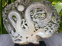 Coquille de mer sculptée, coquille de dragon sculptée, nacre, dragon chinois