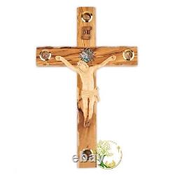 Crucifix mural en nacre. Jésus en bois sculpté avec nacre.