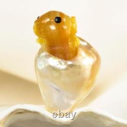 ÉNORME Perle Baroque de Mer du Sud en Nacre Dorée Sculptée de Rat 9.54 g non percée