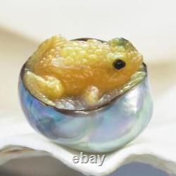 ÉNORME Perle Baroque de Mer du Sud en Nacre Dorée Sculptée en Forme de Grenouille non percée de 4,65g