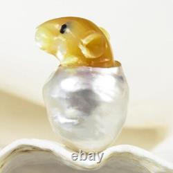 ÉNORME Sculpture de rat en nacre dorée baroque de perle de mer du Sud, non percée, de 6,36 g