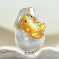 ÉNORME perle baroque dorée de la mer du Sud avec une sculpture de grenouille en nacre d'or non percée de 3,05g