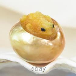 ÉNORME perle de culture des mers du Sud, sculptée en forme de grenouille en nacre dorée baroque, non percée, 4,68g