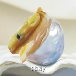 ÉNORME perle de mer du Sud Baroque en or Mère-perle sculptée en forme de cheval non percée 2.9g