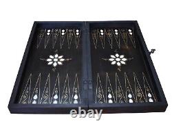 Ensemble de backgammon de luxe en pierre de nacre rustique, gravé et fait à la main