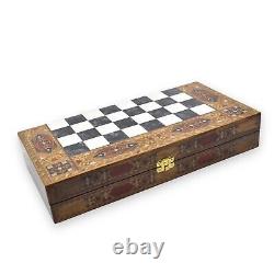 Ensemble de backgammon en bois fait main avec incrustations rustiques en nacre et pierre sculptée