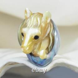 Grosse perle de culture des mers du Sud, sculpture de cheval en nacre dorée baroque non percée 3,6g