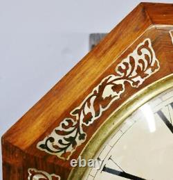 Horloge murale ancienne en palissandre incrusté de style Regency anglais à double fusée à 8 jours