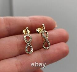 Jolie Boucle d'oreille pendante en forme d'infini avec diamant simulé taillé rond plaqué or jaune 14 carats.