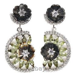 Mère de perle sculptée, boucles d'oreilles en tourmaline et zircone cubique en argent 925