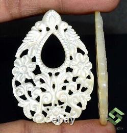 Paire de sculptures faites à la main en nacre naturelle de 50x35 mm, 83,48 carats, gemmes non montées